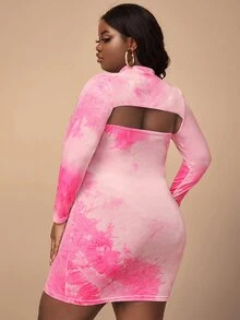 SHEIN SXY Plus Mock Neck Cut Out Velvet Bodycon Dress - Multicolor - View 2