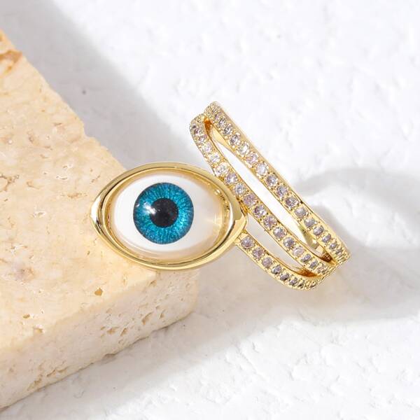 

Eye & Zircon Decor Ring, Multicolor