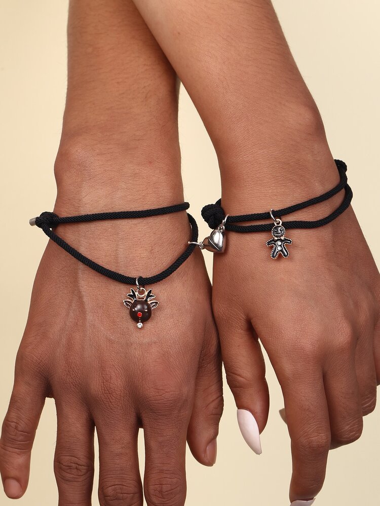 2pcs Christmas Elk Charm Bracelet - Multicolor - View 1