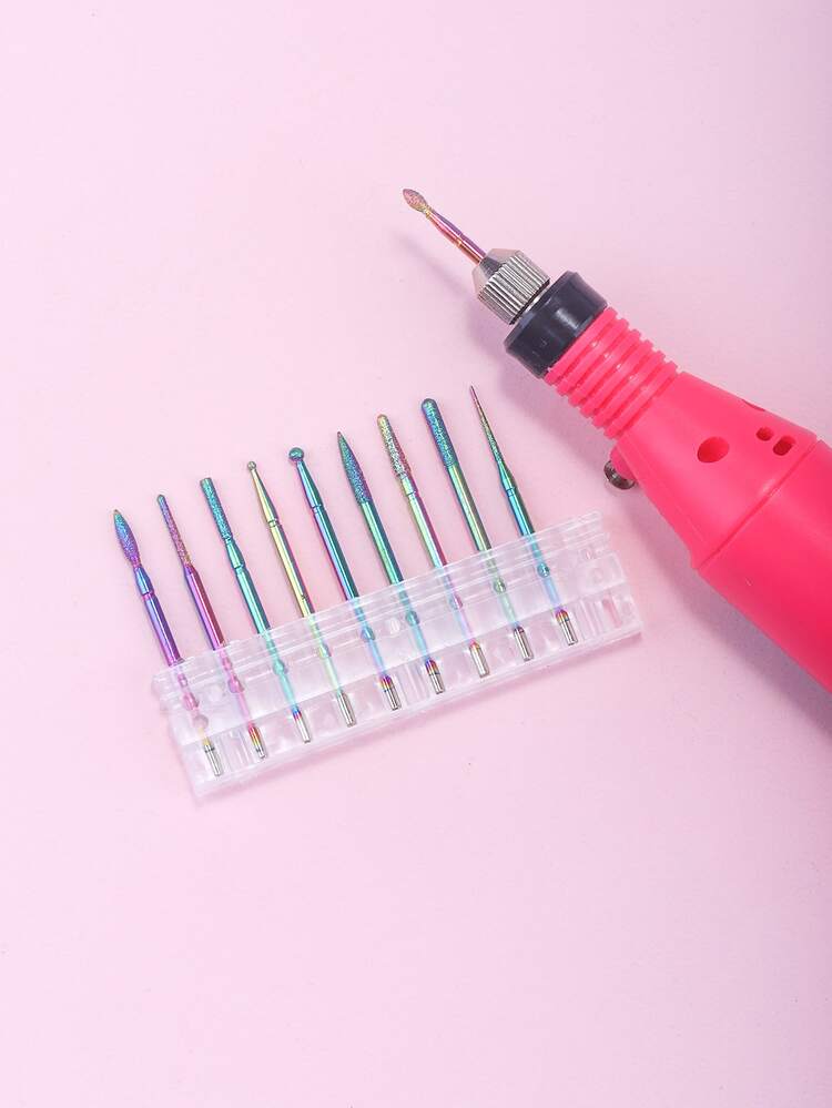 10pcs Electroplating Colorful Nail Drill Bit Set For Manicure Bits Drill Accessories - Multicolor - View 2