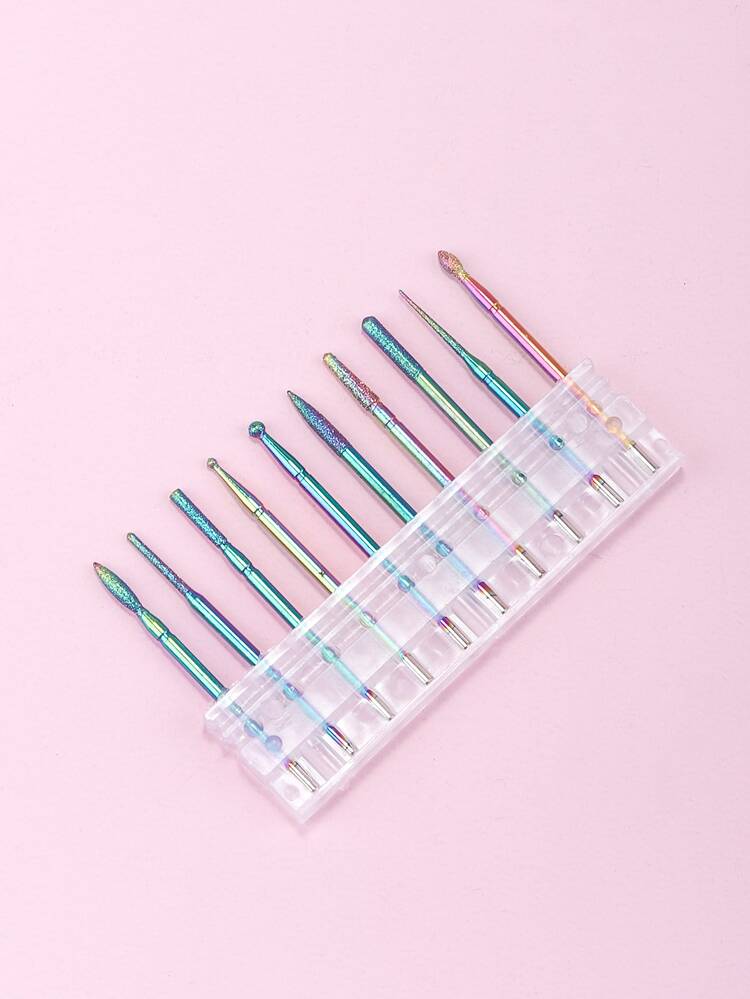 10pcs Electroplating Colorful Nail Drill Bit Set For Manicure Bits Drill Accessories - Multicolor - View 3