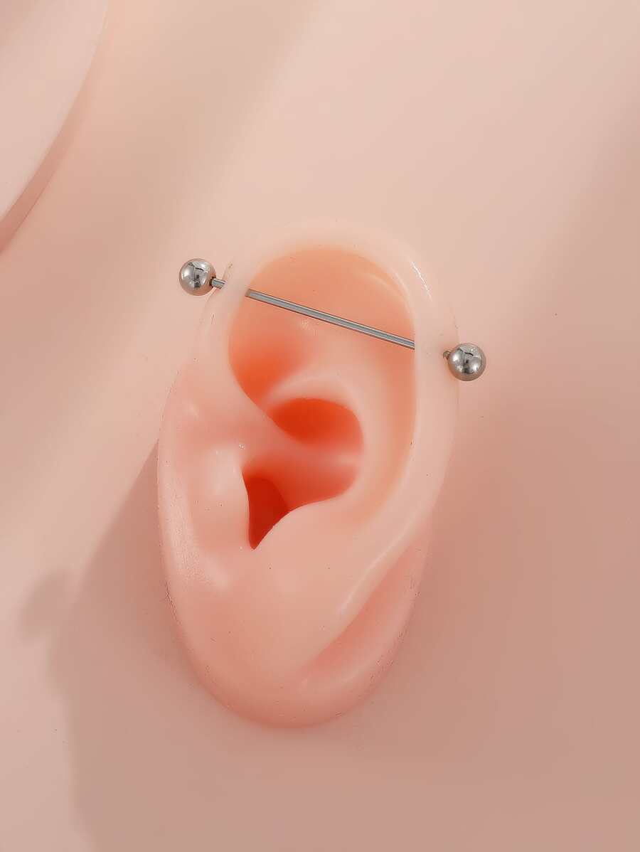 Stainless Steel Piercing Earrings - Silver - View 1