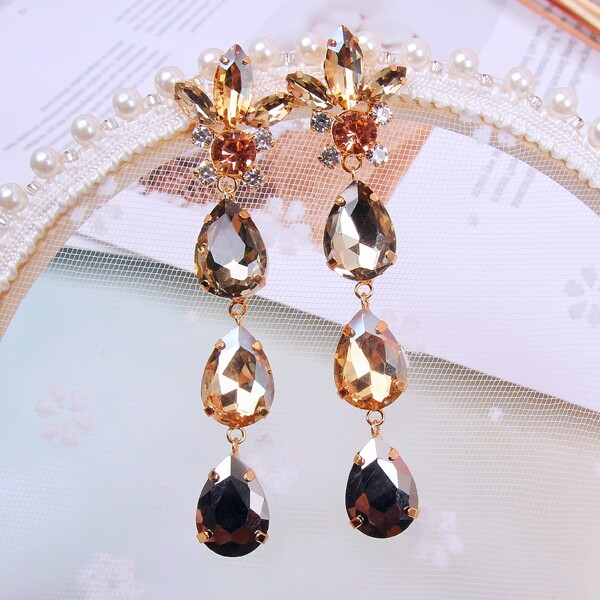 

Water-drop Rhinestone Drop Earrings, Champagne
