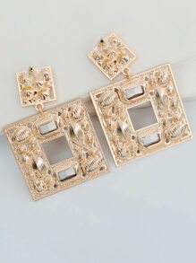 Rhinestone Decor Geo Drop Earrings - màu xanh lá - Xem 2