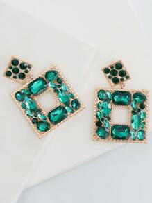 Rhinestone Decor Geo Drop Earrings - màu xanh lá - Xem 3
