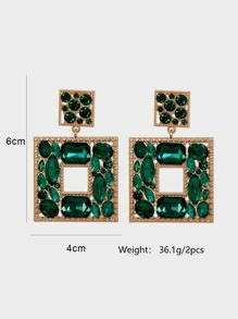 Rhinestone Decor Geo Drop Earrings - màu xanh lá - Xem 5