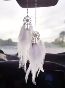 Artificial Feather Pendant Rear View Mirror Decor