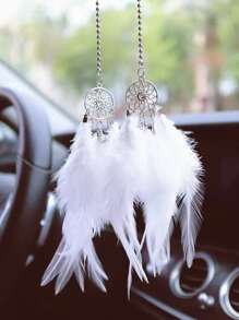 Artificial Feather Pendant Rear View Mirror Decor