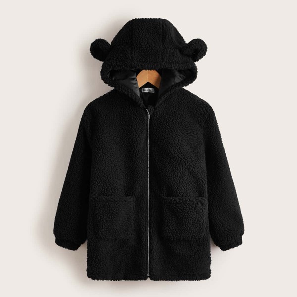 

Toddler Boys 3D Ear Design Raglan Sleeve Teddy Hoodie, Black