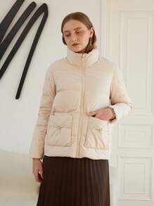 Chiquease Zip Up Drawstring Down Coat Fall Cloth For Women - Beige - View 1