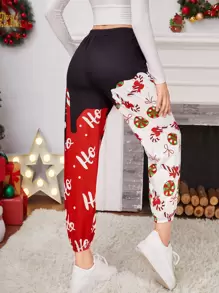 SHEIN Christmas Print And Colorblock Sweatpants - Multicolor - View 2