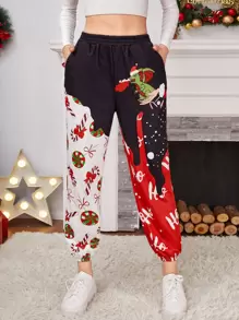 SHEIN Christmas Print And Colorblock Sweatpants - Multicolor - View 4