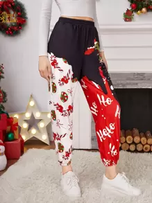 SHEIN Christmas Print And Colorblock Sweatpants - Multicolor - View 5