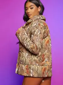 SHEIN SXY Snakeskin Print Drop Shoulder Padded Coat - Multicolor - View 2