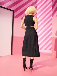 Wilbur Lang Đầm Cắt ra Nhẫn Dây kéo Tách cao màu trơn Gợi cảm - màu đen - Xem 2