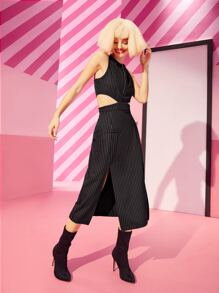 Wilbur Lang Đầm Cắt ra Nhẫn Dây kéo Tách cao màu trơn Gợi cảm - màu đen - Xem 5