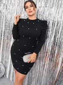 SHEIN Unity Đầm Plus Size màu trơn Thanh lịch - màu đen - Xem 3
