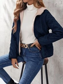 Aveloria Women Winter Clothes Solid Color Thermal Lined Zip Front Hooded Short Casual Padded Padded Coat 