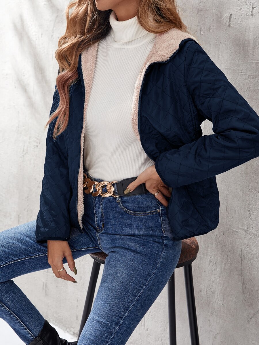 Aveloria Women Winter Clothes Solid Color Thermal Lined Zip Front Hooded Short Casual Padded Padded Coat 