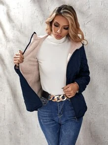 Aveloria Women Winter Clothes Solid Color Thermal Lined Zip Front Hooded Short Casual Padded Padded Coat 