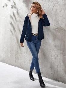 Aveloria Women Winter Clothes Solid Color Thermal Lined Zip Front Hooded Short Casual Padded Padded Coat 