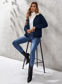 Aveloria Women Winter Clothes Solid Color Thermal Lined Zip Front Hooded Short Casual Padded Padded Coat 