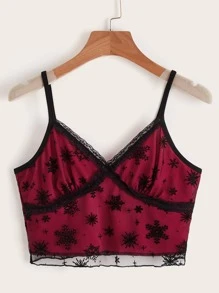 SHEIN Unity 蕾絲拼接吊帶短上衣 - 酒紅色 - 查看 1