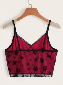 SHEIN Unity 蕾絲拼接吊帶短上衣 - 酒紅色 - 查看 2