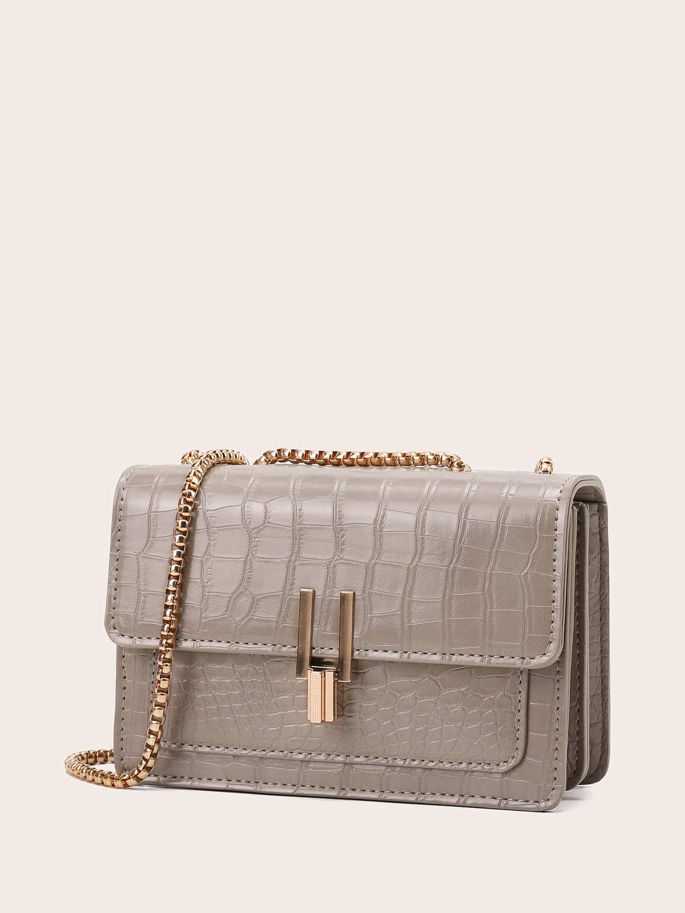 Women's Fashionable Crocodileodile Patterned Flapover Chain Shoulder And Crossbody Bag