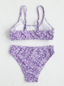 Tween Girl Plant Print Bikini Set Summer Beach - Multicolor - View 2