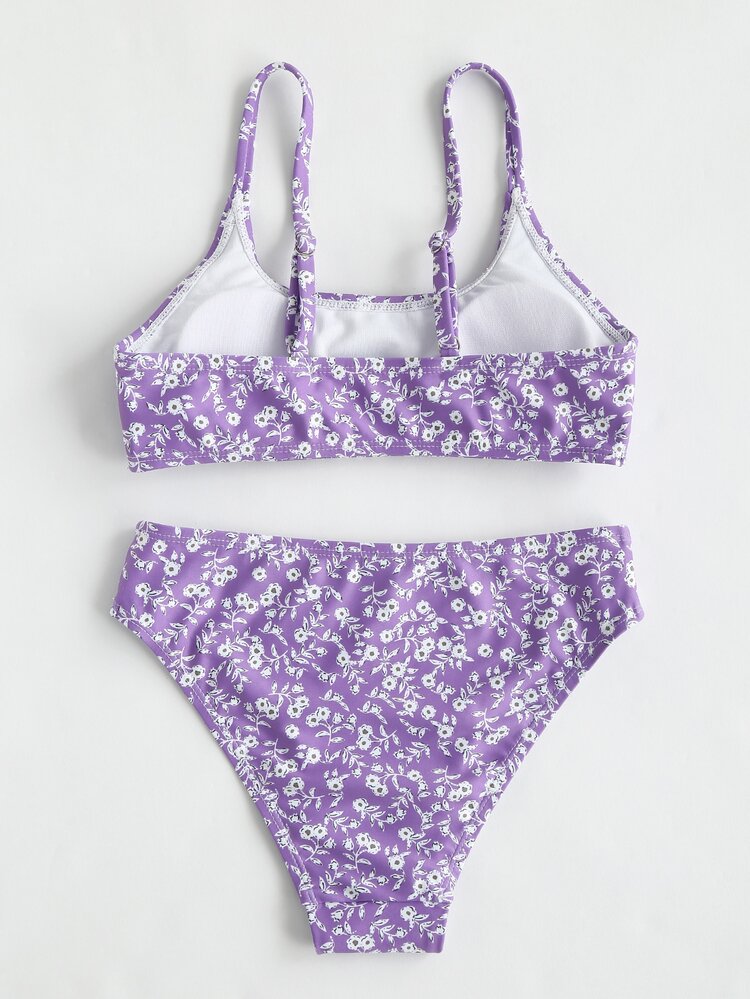 Conjunto de bikini con estampado de plantas para niña preadolescente, para playa de verano - Multicolor - Añade 2