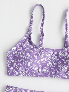 Tween Girl Plant Print Bikini Set Summer Beach - Multicolor - View 3