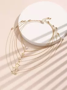 7pcs Butterfly & Snake Charm Necklace, Stainless Steel Jewelry - Yellow Gold - View 2