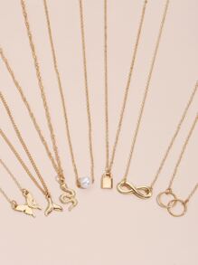 7pcs Butterfly & Snake Charm Necklace, Stainless Steel Jewelry - Yellow Gold - View 5