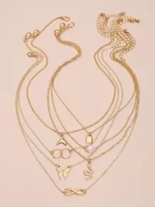 7pcs Butterfly & Snake Charm Necklace, Stainless Steel Jewelry - Yellow Gold - View 7