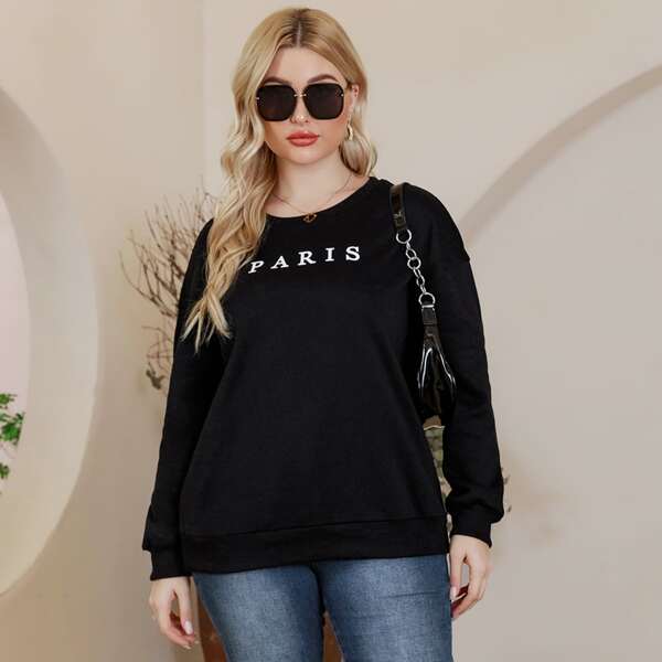

Plus Letter Graphic Drop Shoulder Sweatshirt, Black