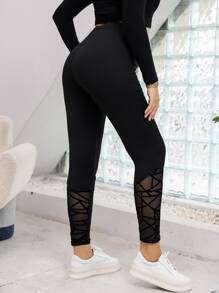 Calvaya Plus Contrast Geo Mesh Leggings, Summer - Black - View 2