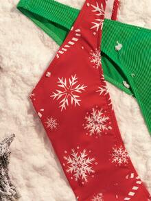 聖誕雪花圖案鏤空羅紋連體泳衣 - 彩色 - 查看 3