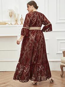 Đầm Plus Size Viên lá sen Ruy băng Hoa Hấp dẫn - Đỏ - Xem 2