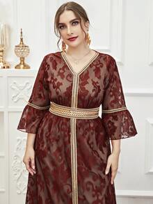 Đầm Plus Size Viên lá sen Ruy băng Hoa Hấp dẫn - Đỏ - Xem 5