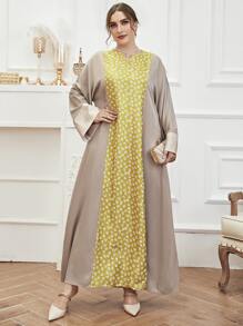 Modelyn Plus Graphic Print Panel Notch Neck Tunic Dress - Multicolor - View 3