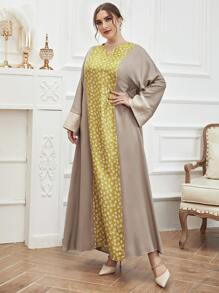 Modelyn Plus Graphic Print Panel Notch Neck Tunic Dress - Multicolor - View 5