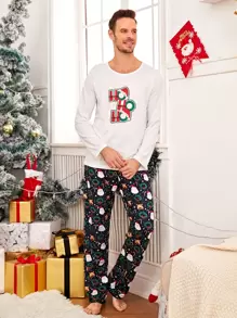 Hombres Conjunto de pijama con estampado de Navidad - Multicolor - Ver 1