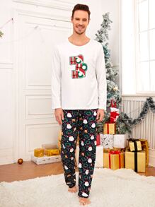 Hombres Conjunto de pijama con estampado de Navidad - Multicolor - Ver 3