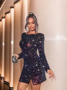 D&M Đầm dự tiệc hở lưng hở lưng, xẻ tà, tay dài thanh lịch, đầm dạ hội bán trang trọng, dự tiệc sinh nhật, tiệc cưới, tốt nghiệp, tiệc tối, dạ hội - Nhiều màu - Xem 2