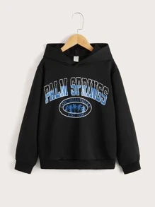 SHEIN Áo nỉ in chữ dành cho bé trai tuổi teen - màu đen - Xem 1