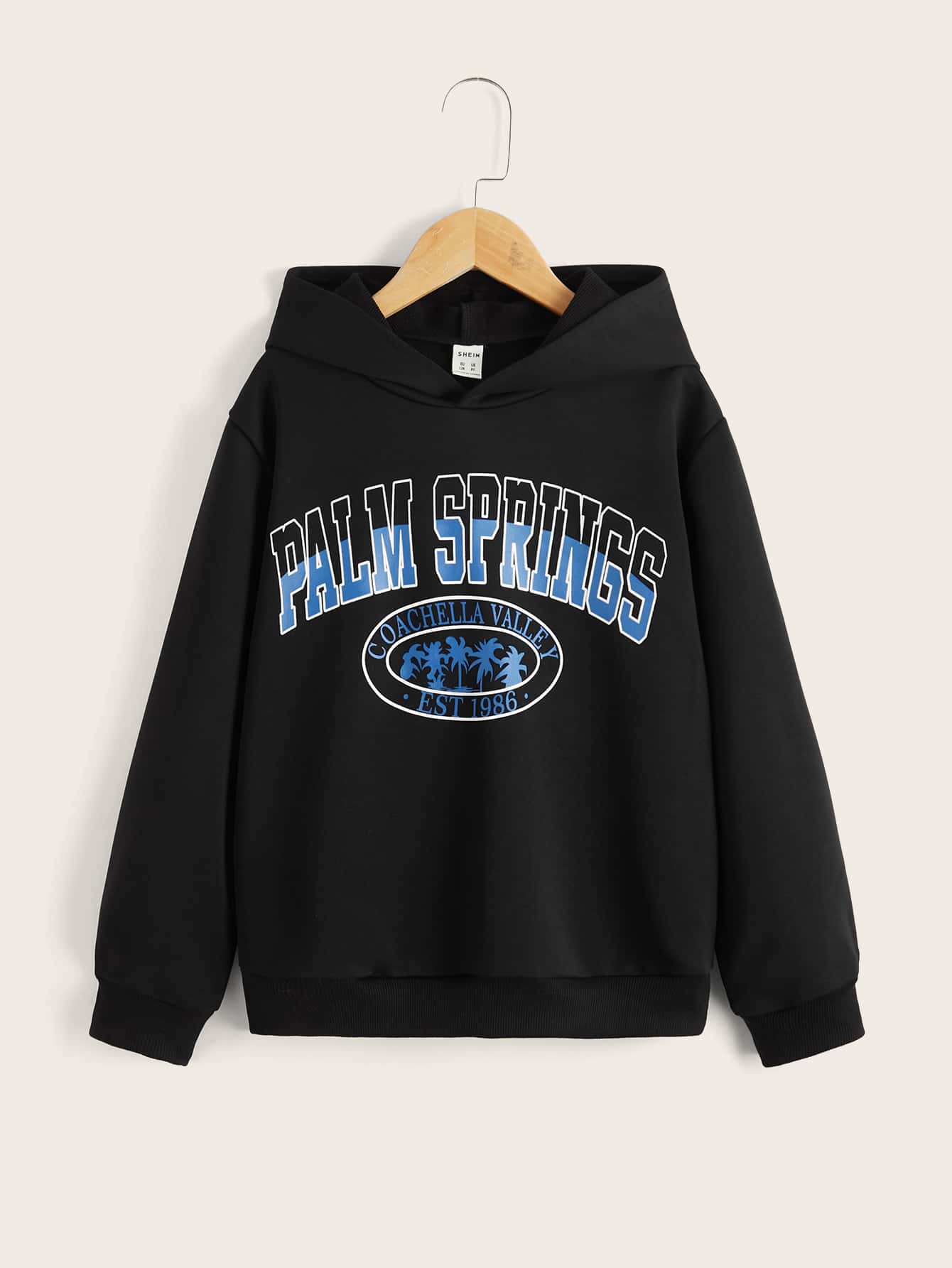 SHEIN Áo nỉ in chữ dành cho bé trai tuổi teen - màu đen - Xem 1