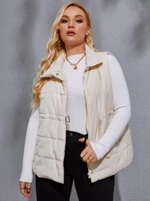 Plus Size Buckle Belted Padded Padded Coat Clothes Winter - Beige - View 1
