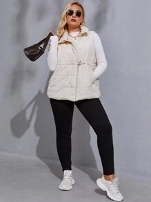 Plus Size Buckle Belted Padded Padded Coat Clothes Winter - Beige - View 5