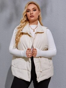 Plus Size Buckle Belted Padded Padded Coat Clothes Winter - Beige - View 6